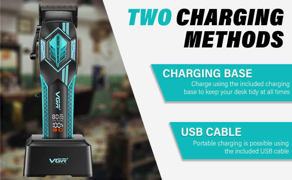 VGR v-119 Professional Cordless Hair Clippers for Men, Rechargeable Barber Clippers with Base, Lithium-ion Battery Hair Cutting Machine with BLDC Motor and Ceramic Blades for Home and Barber hair trimmer