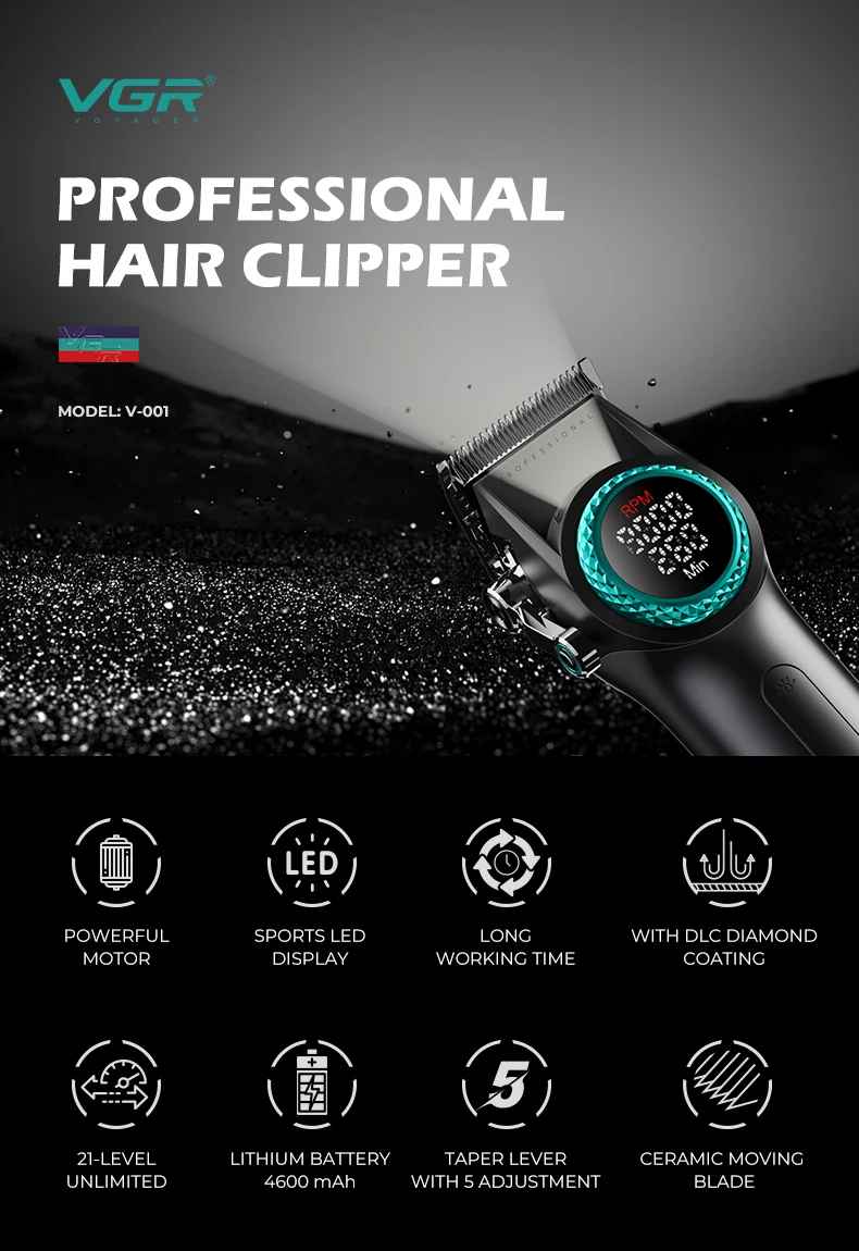 VGR v 001 Hair Trimmer Professional Hair Cutting Machine Clipper Barber Adjustable Haircut Trimmer 9000 RPM Hair Trimmer for Men V-001