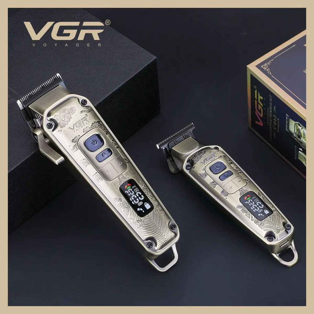 VGR V-643 high-end men's hair clipper with retro metal body, professional hair trimmer with LCD digital display and push shear v 643