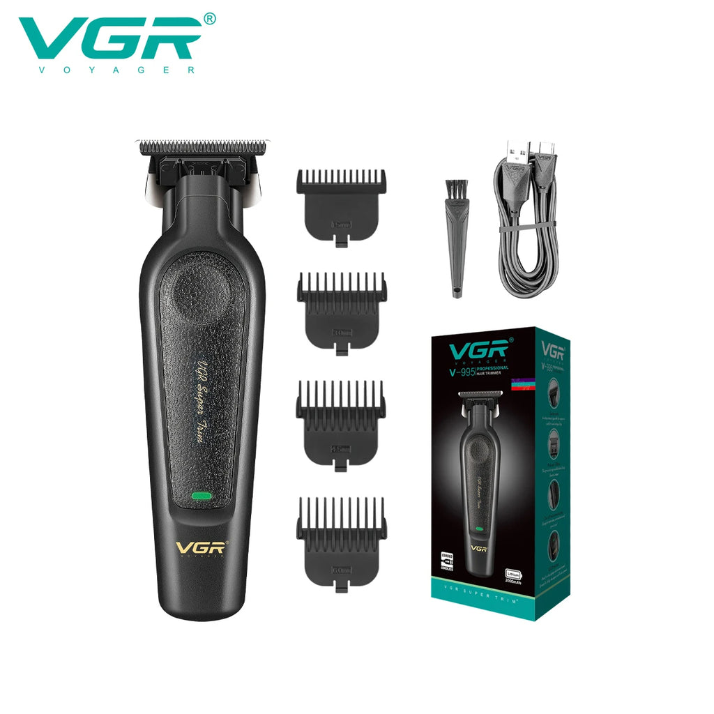 VGR V-995 Professional Hair Clipper for Men DLC T-Blade Low Noise Ceramic Blade Cordless Oil Head Hair Trimmer Finishing Machine