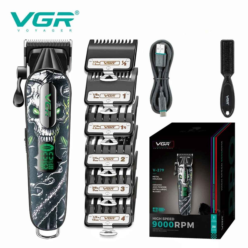 VGR Hair Clipper Professional Trimmer 9000 RPM Barber Hair Cutting Machine Rechargeable Trimmer Metal Clipper for Men V-279