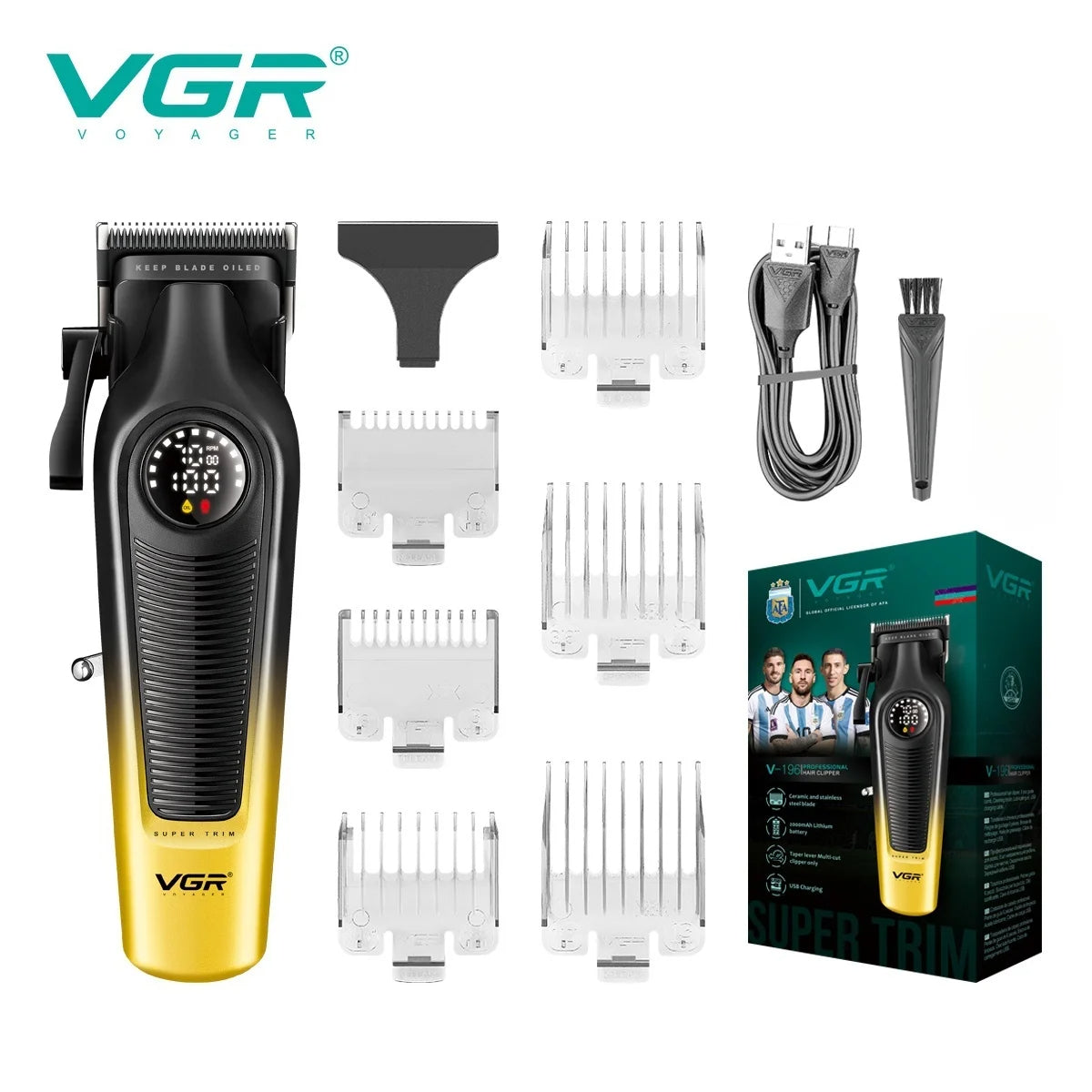 VGR Hair Clipper Professional Trimmer Adjustable Hair Cutting Machine Rechargeable Clipper LED Haircut Clipper for Men V-196