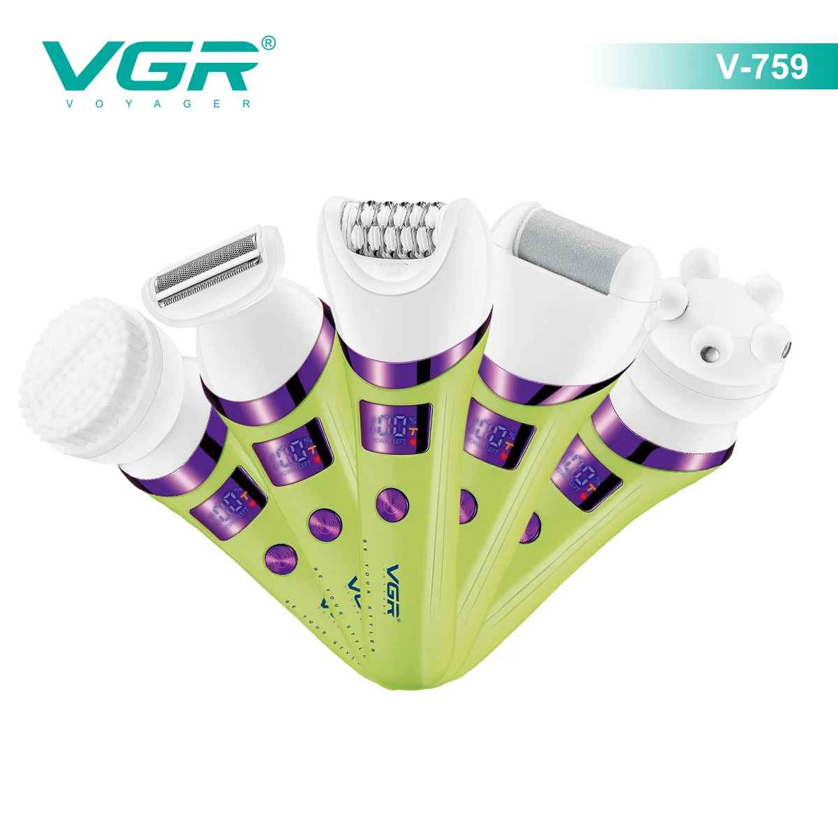 VGR V-759 5-in-1 Multi functional Hair Trimming Set Deep Cleaning Body Hair Removal Device Alloy Blade Hair Removal Device