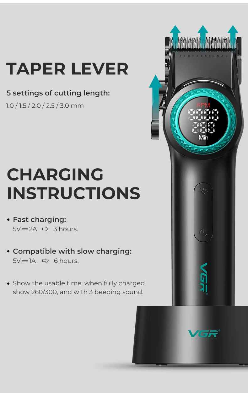 VGR v 001 Hair Trimmer Professional Hair Cutting Machine Clipper Barber Adjustable Haircut Trimmer 9000 RPM Hair Trimmer for Men V-001