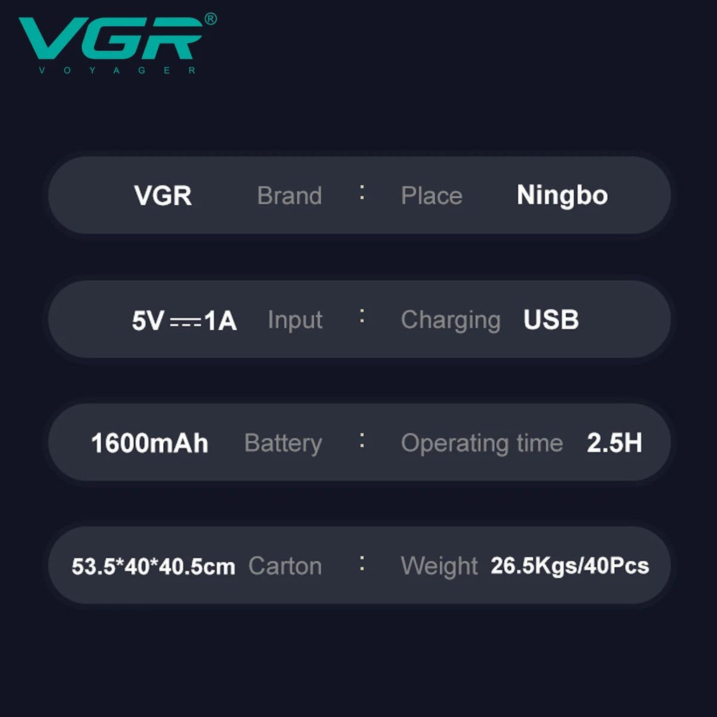 VGR Hair Cutting Machine Hair Clipper Hair Trimmer Cordless USB Barber Cordless Professional Haircut Machine Barber Razor V-265