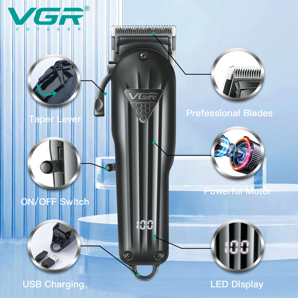 VGR V-282 Hair Trimmer Rechargeable Trimmer Professional Haircut Machine Adjustable Haircut Machine Cordless Trimmer for Men