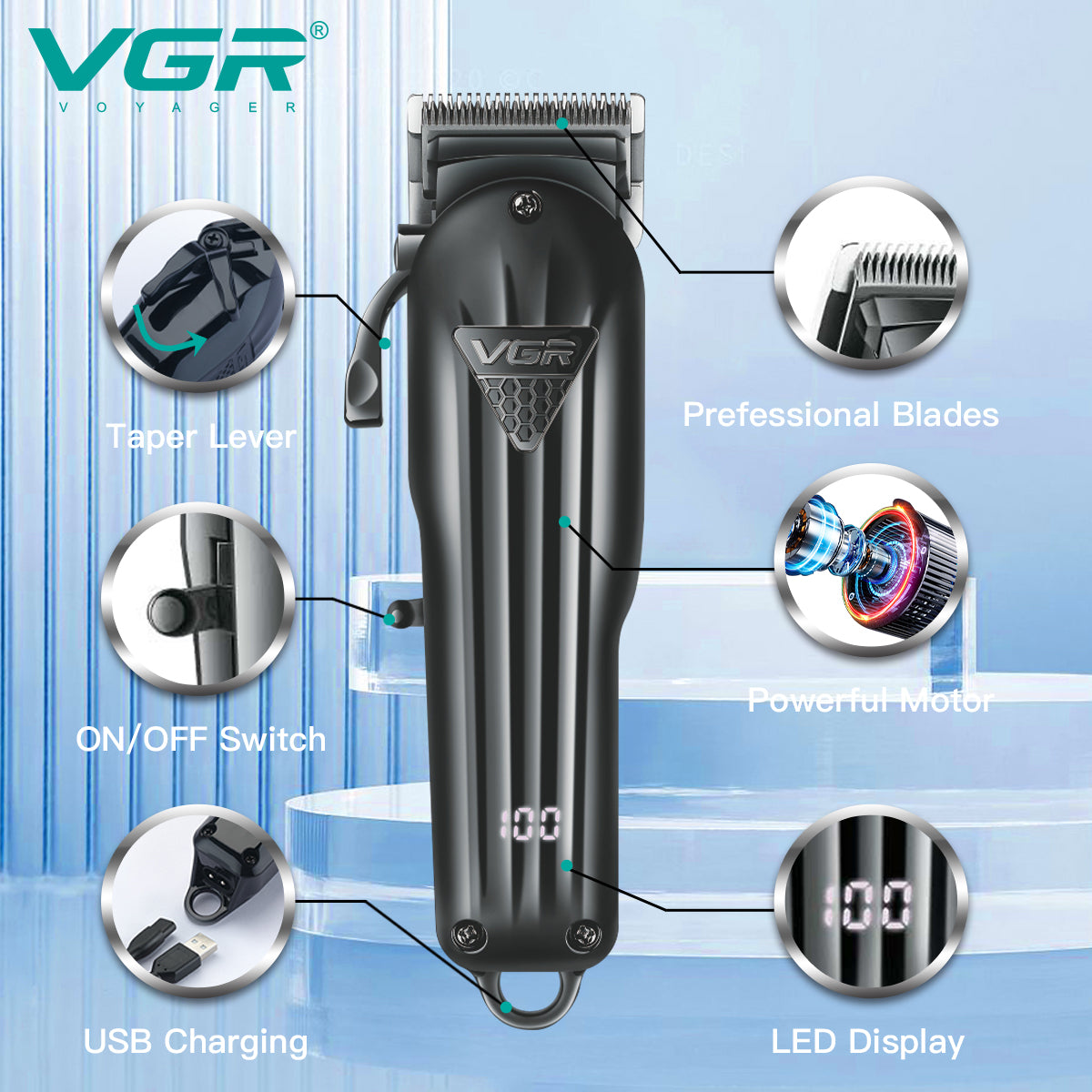 VGR V-282 Hair Trimmer Rechargeable Trimmer Professional Haircut Machine Adjustable Haircut Machine Cordless Trimmer for Men