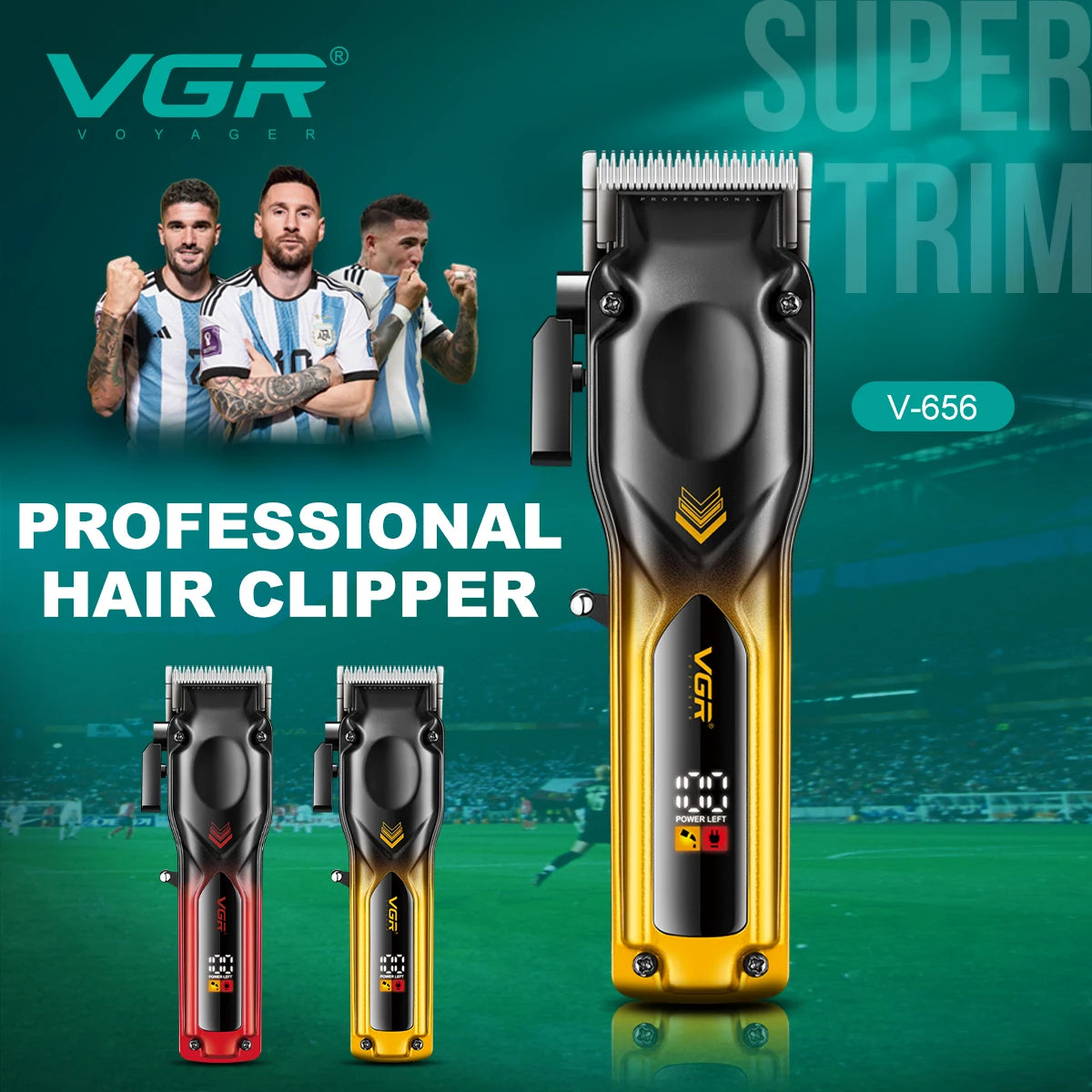 VGR V-656 hair clipper gradient color body high-end hair trimmer intelligent LCD digital display high-speed electric push shear V 656