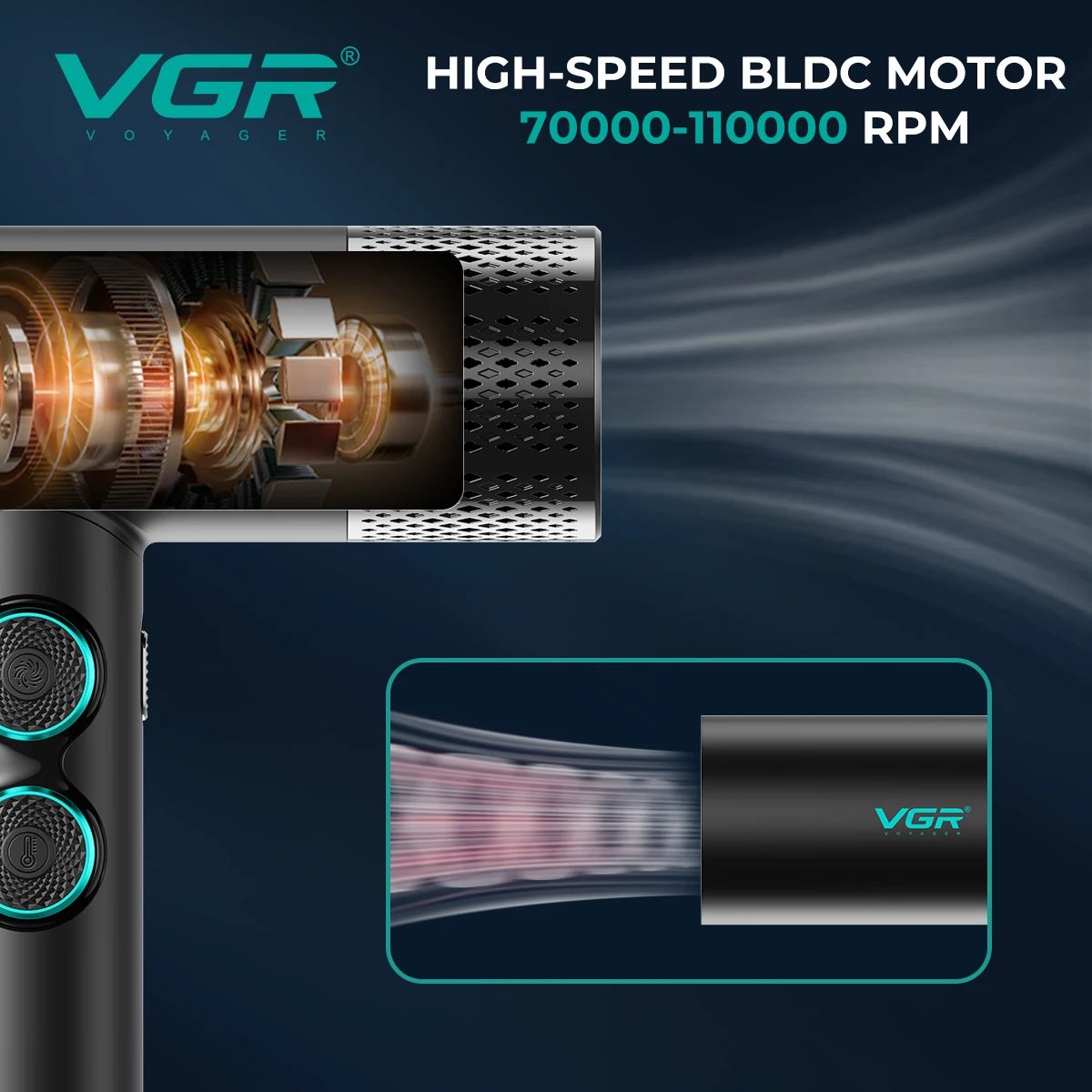 VGR Hair Trimmer Professional Electric Clipper Barber 9000 RPM Shaver BLDC Motor Hair Dryer Stepless Pro 4 In 1 Trimmer for Men