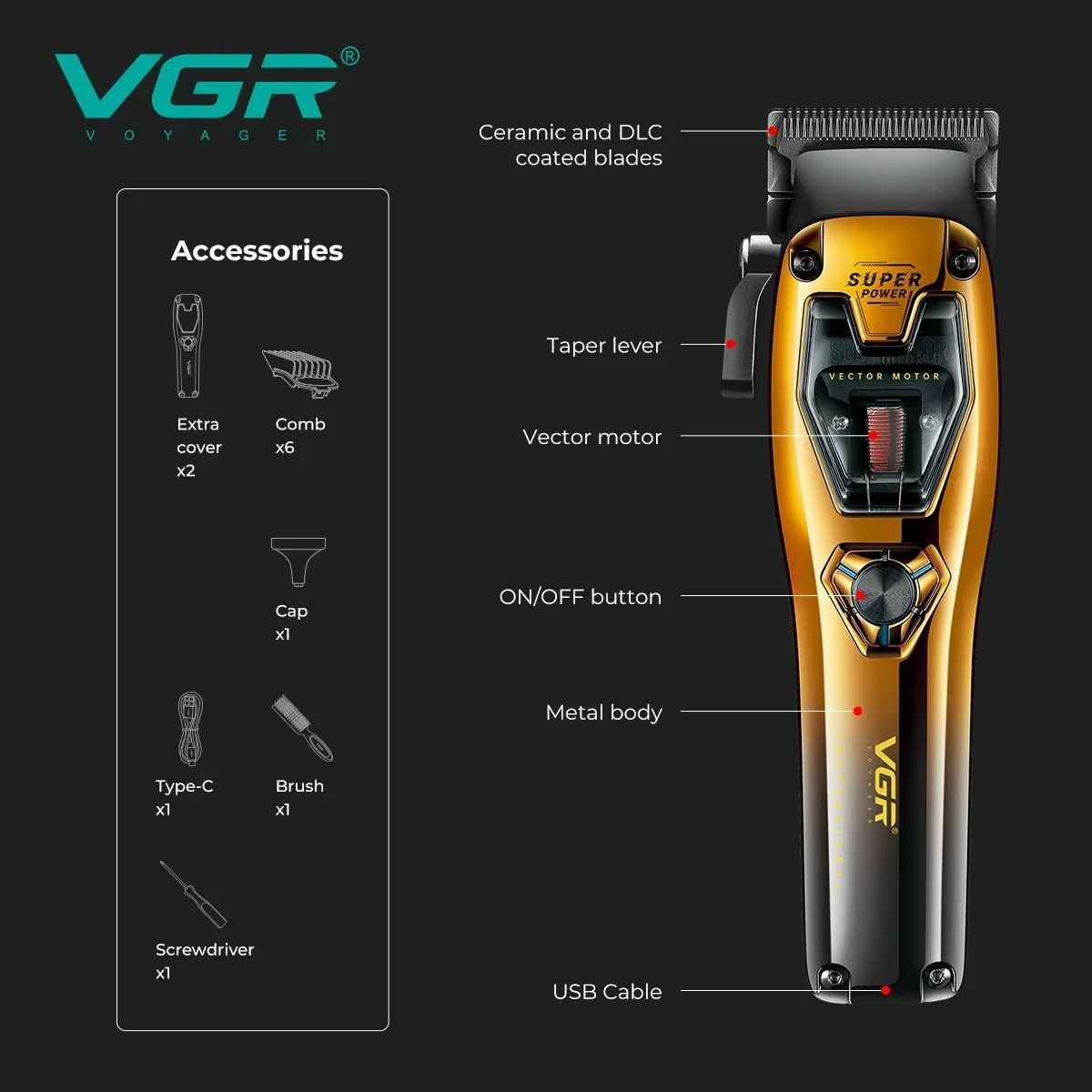 VGR v-668 Clipper Professional Trimmer Cordless Hair Cutting Machine Vector Motor Hair Clipper 11000 RPM Barber Clipper for Men V 668