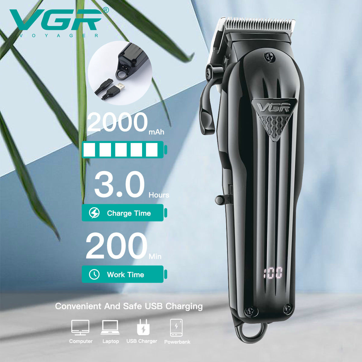 VGR V-282 Hair Trimmer Rechargeable Trimmer Professional Haircut Machine Adjustable Haircut Machine Cordless Trimmer for Men