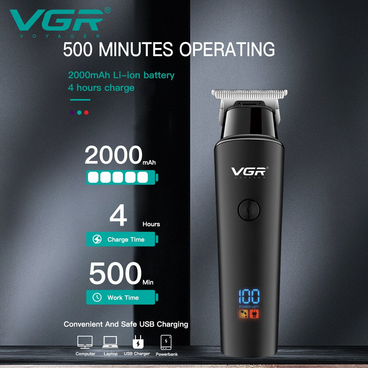Original VGR V-937 Professional Electric Hair Trimmer Cordless Beard & Hair Clipper For Men Hair Cutter Machine Rechargeable Set