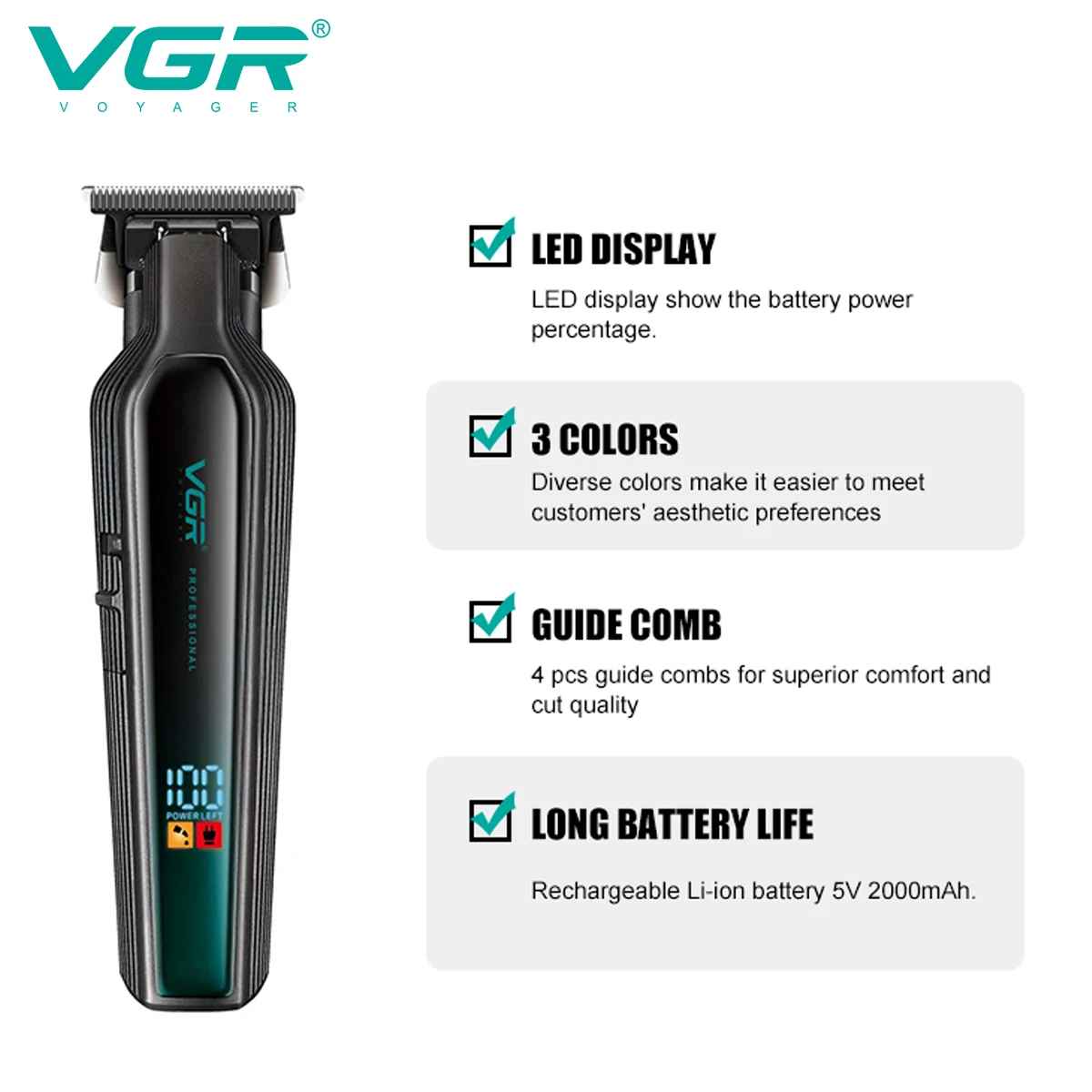 VGR Hair Trimmer Professional Hair Clipper Rechargeable Hair Cutting Machine Electric Barber Plastic Trimmer for Men V-930