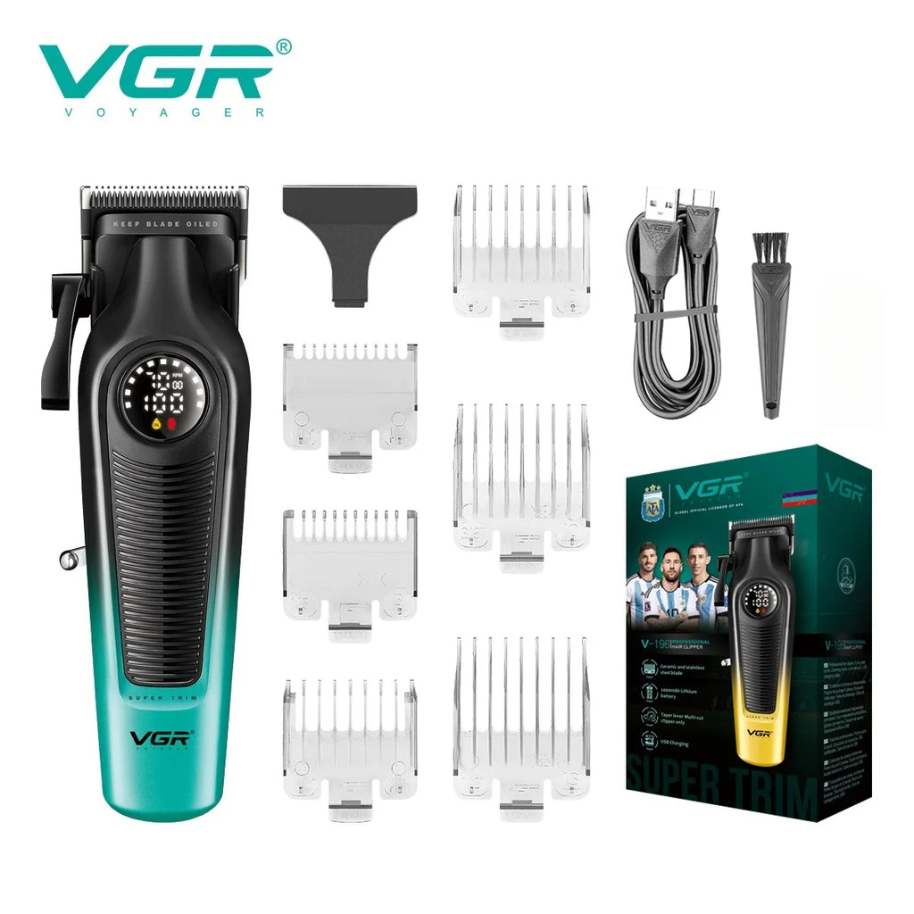 VGR Hair Clipper Professional Trimmer Adjustable Hair Cutting Machine Rechargeable Clipper LED Haircut Clipper for Men V-196