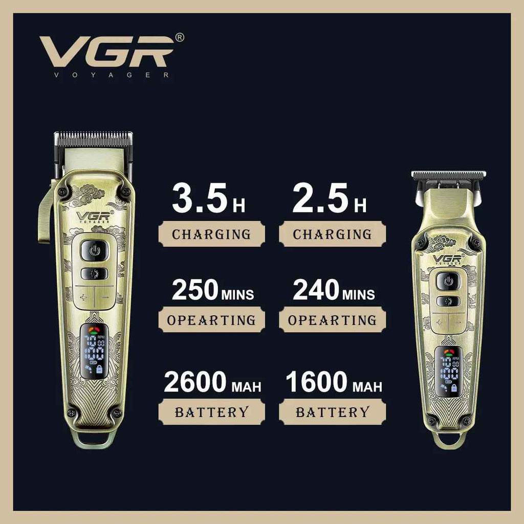 VGR V-643 high-end men's hair clipper with retro metal body, professional hair trimmer with LCD digital display and push shear v 643