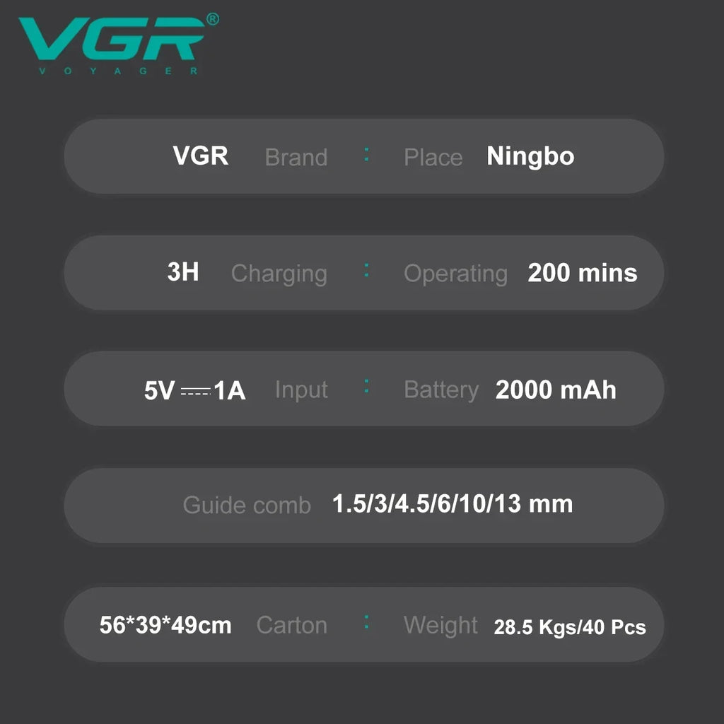 VGR Hair Trimmer Professional Hair Clipper Rechargeable Haircut Machine Adjustable Hair Clipper Electric Trimmer for Men V-654