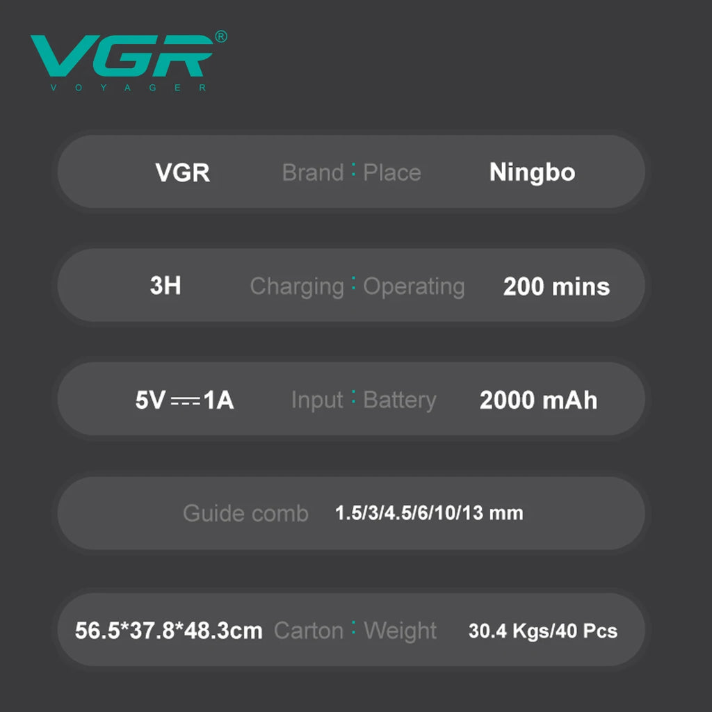 VGR V-656 hair clipper gradient color body high-end hair trimmer intelligent LCD digital display high-speed electric push shear V 656