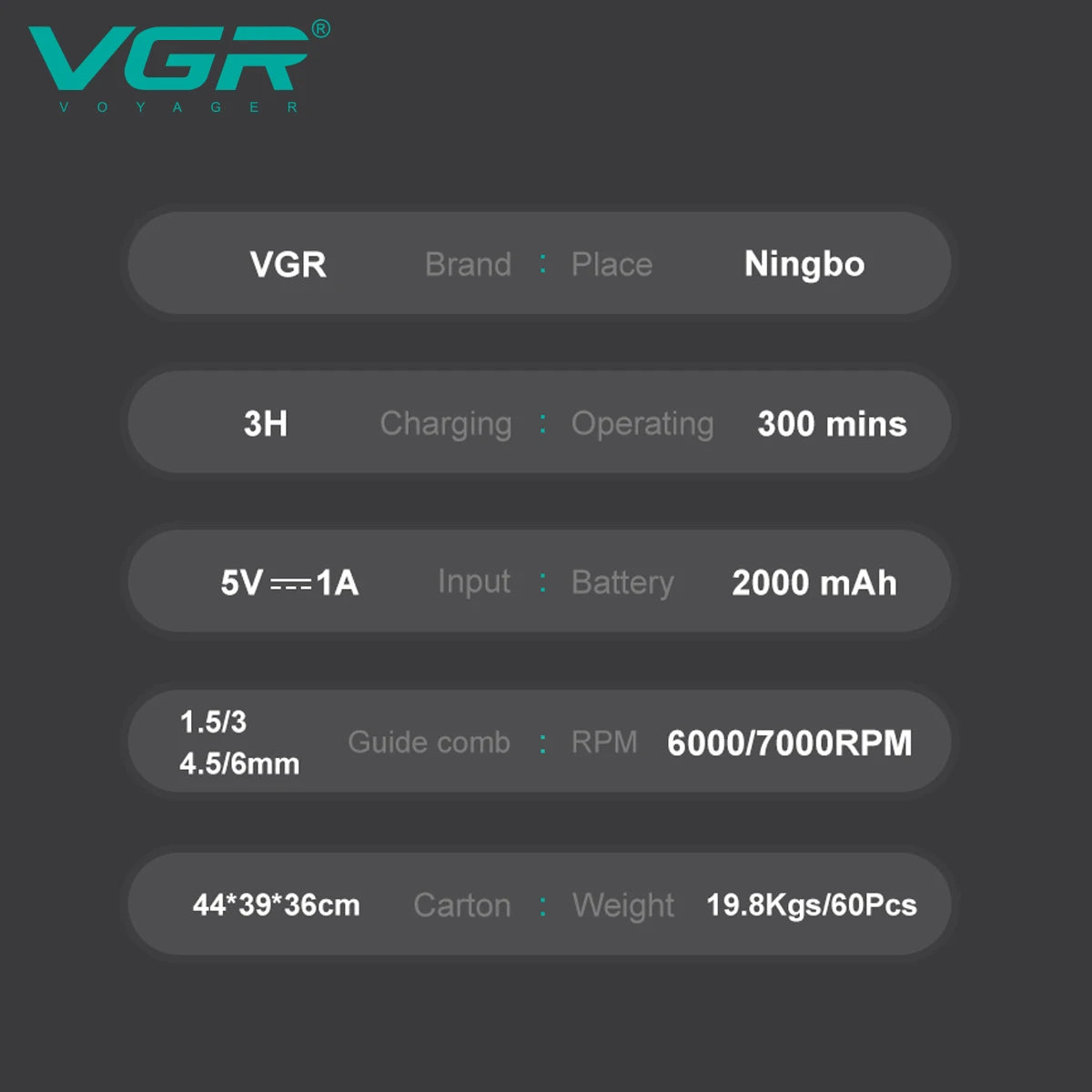 VGR V-995 Professional Hair Clipper for Men DLC T-Blade Low Noise Ceramic Blade Cordless Oil Head Hair Trimmer Finishing Machine