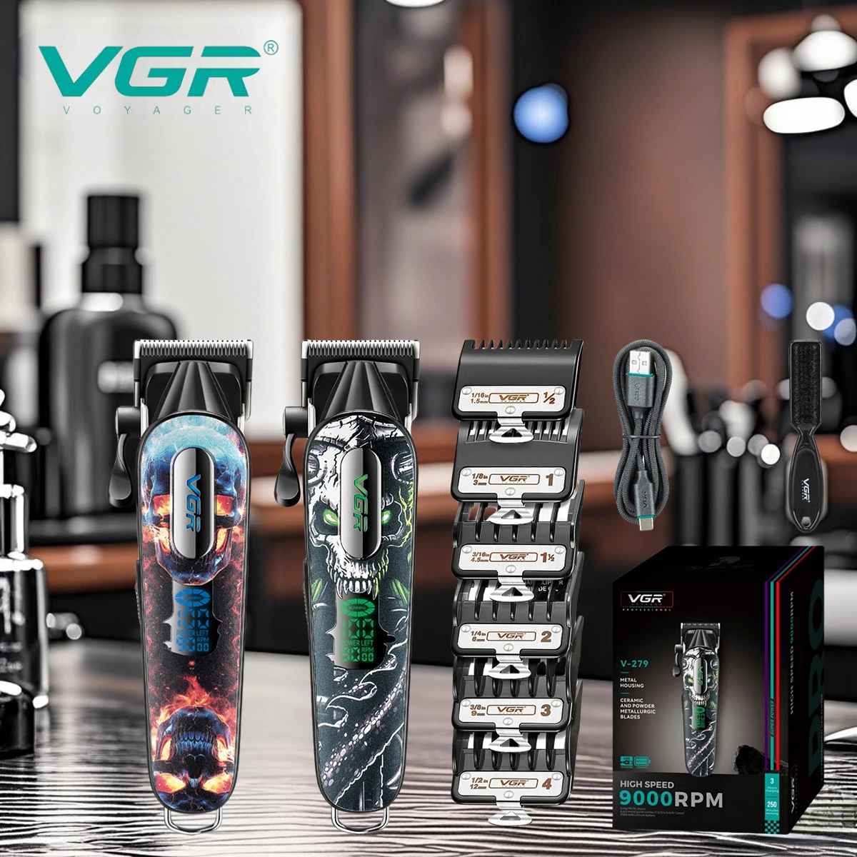VGR Hair Clipper Professional Trimmer 9000 RPM Barber Hair Cutting Machine Rechargeable Trimmer Metal Clipper for Men V-279