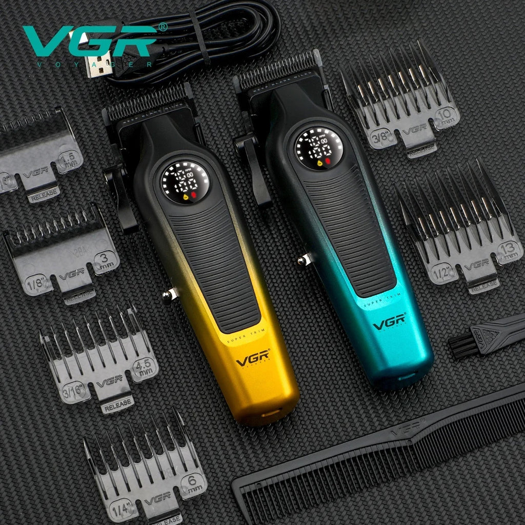 VGR Hair Clipper Professional Trimmer Adjustable Hair Cutting Machine Rechargeable Clipper LED Haircut Clipper for Men V-196