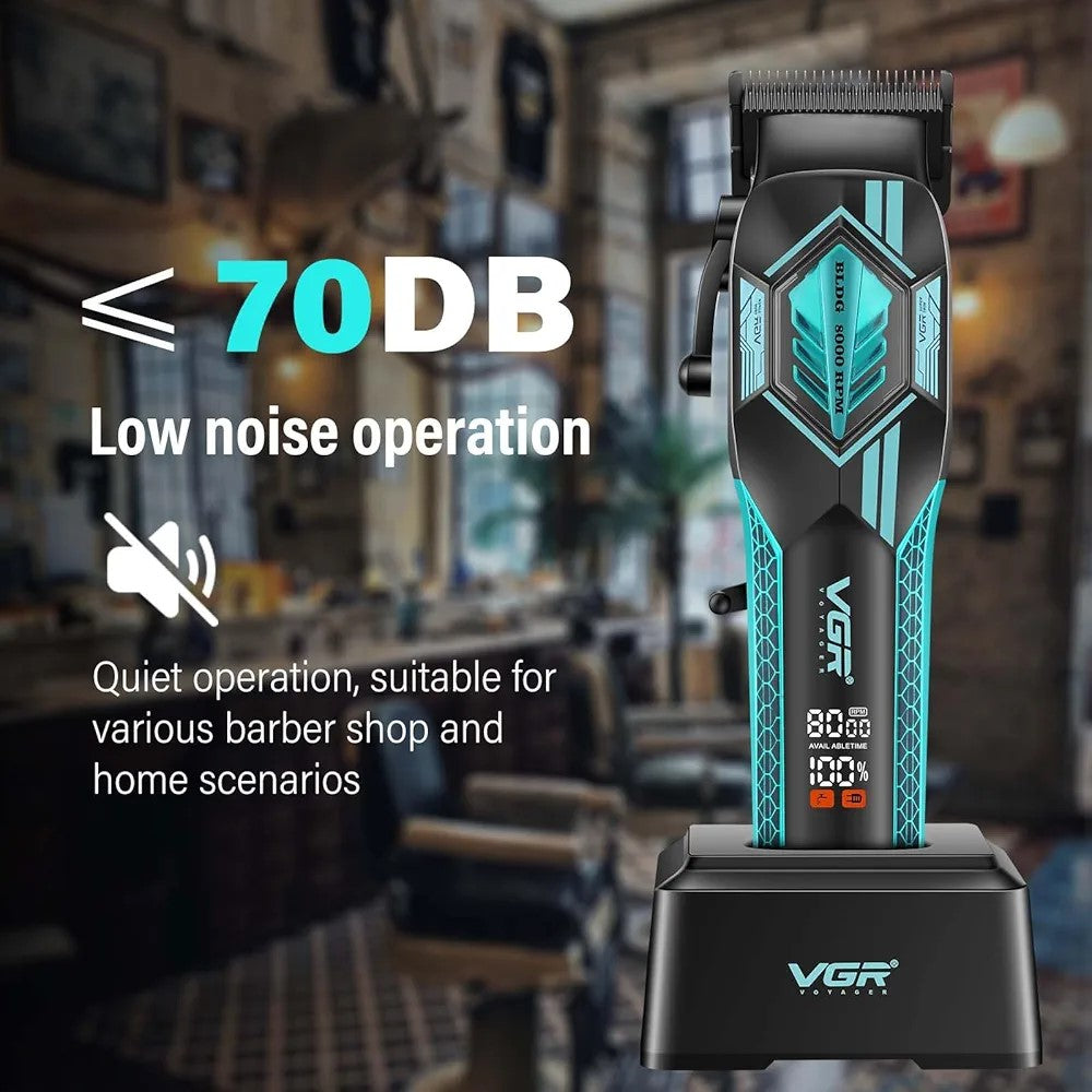 VGR v-119 Professional Cordless Hair Clippers for Men, Rechargeable Barber Clippers with Base, Lithium-ion Battery Hair Cutting Machine with BLDC Motor and Ceramic Blades for Home and Barber hair trimmer