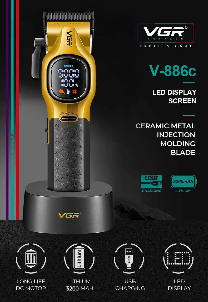 VGR Hair Cutter Machine Full Set Metal Haircut Machine Rechargeables Full Set Professional 9000 RPM Barber Clipper Sets V-886C