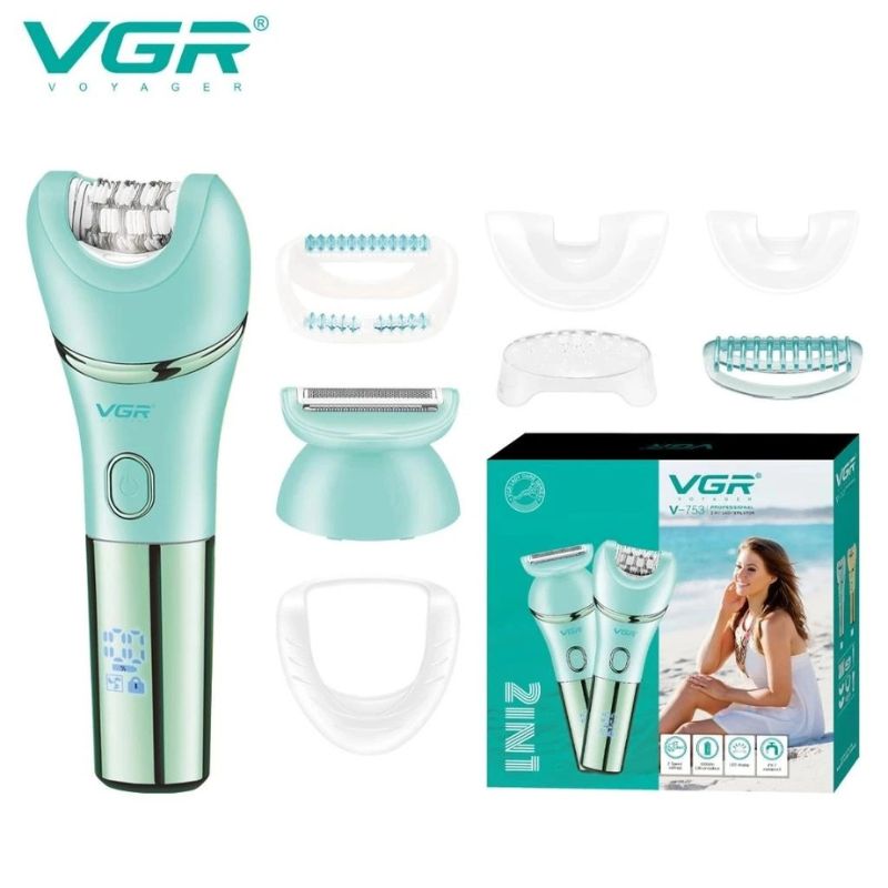 VGR V-753 2 IN 1 Electric Women Epilator Female Shaver Leg Body Hair Removal Lip Chin Depilatory Lady Bikini Trimmer Facial Hair