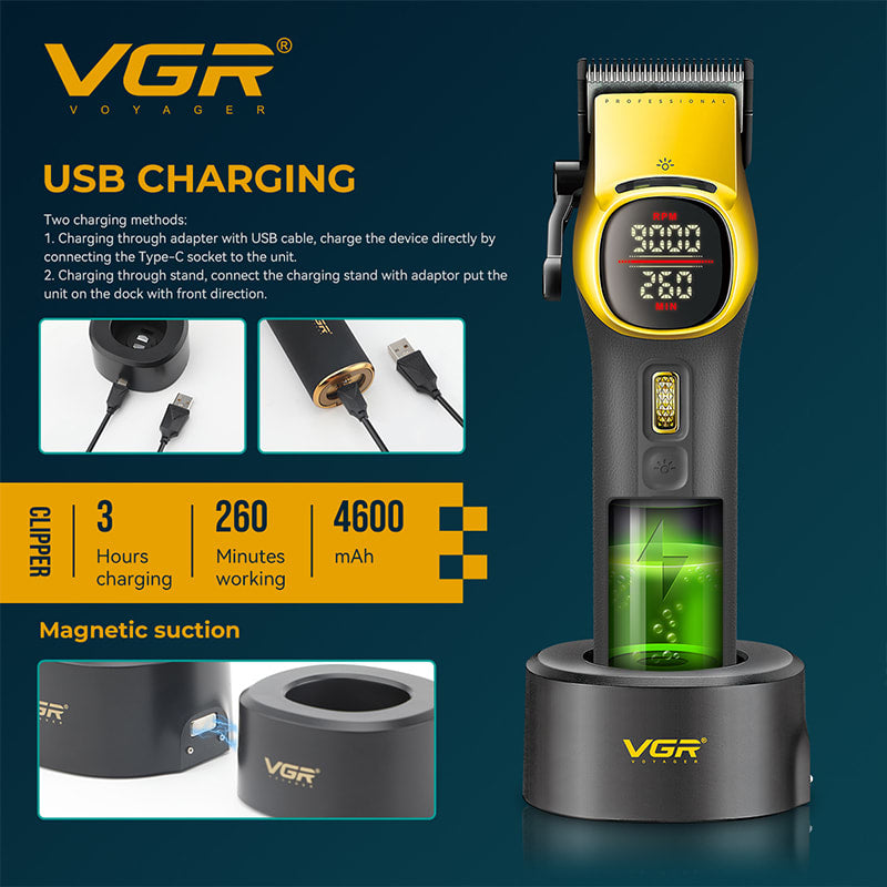 VGR V 885C Hair Cutter Machine Full Set Metal Haircut Machine Rechargeables Full Set Professional 9000 RPM Barber Clipper Sets V-885C HAIR TRIMMER & HAIR CLIPPER